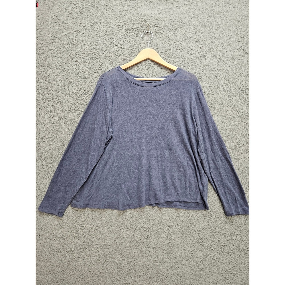 Eileen Fisher Linen Long Sleeve Tee XL Blue Heather Lagenlook Minimalist